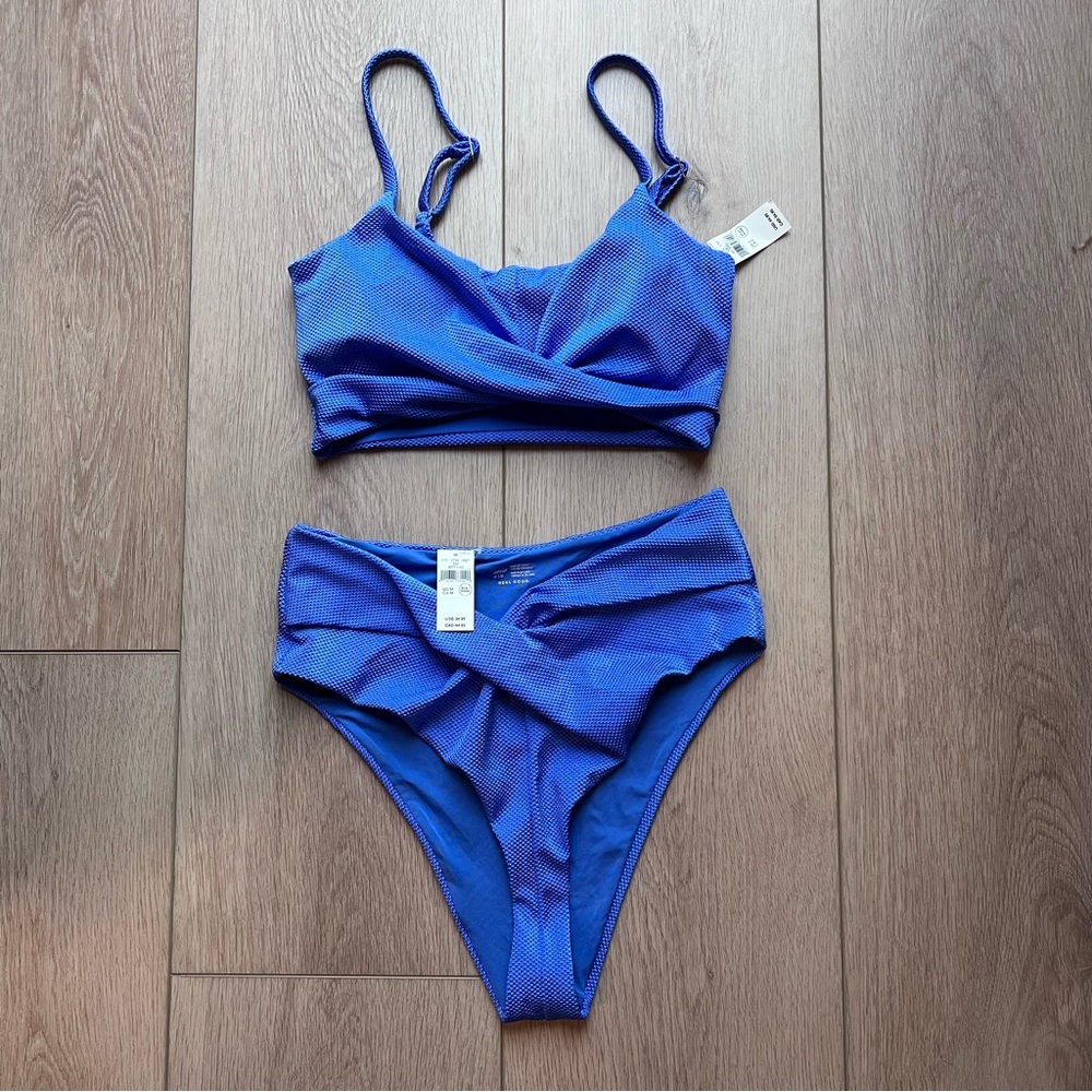 NWT Aerie shine pique scoop bikini top SMALL & high cut cheeky bottoms MEDIUM